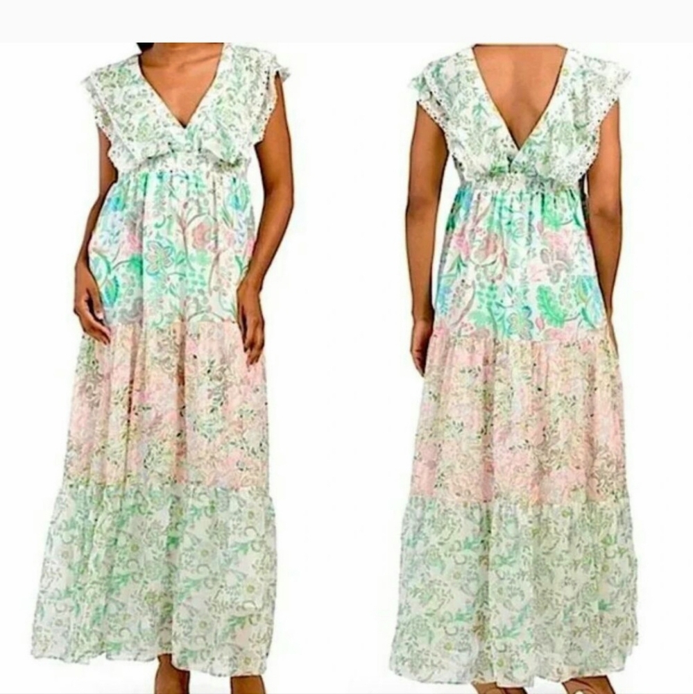 House of Harlow Romantic and Feminine and Gorgeous Pastel Floral Maxi Dress - Picture 10 of 12